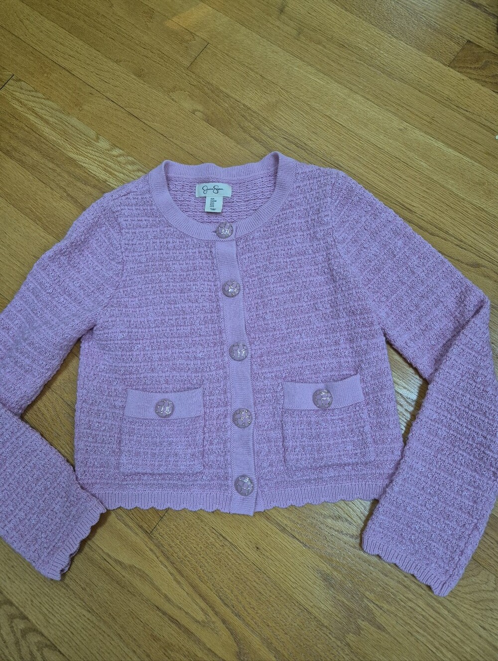 Jessica Simpson Pink Textured Knit Button-Front Cropped Cardigan - Size M